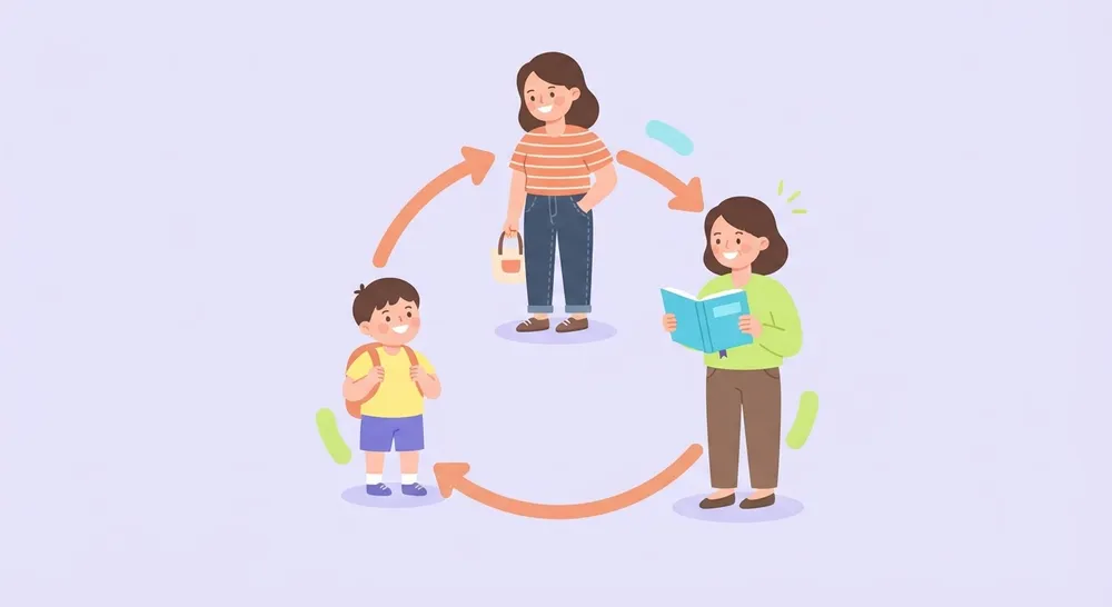 A student, a teacher and a parent connected in one loop