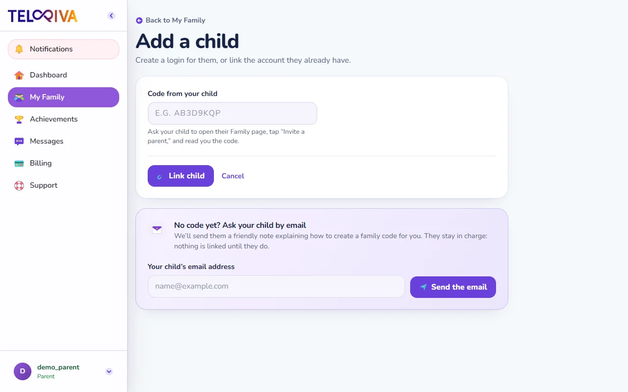 Entering child link code