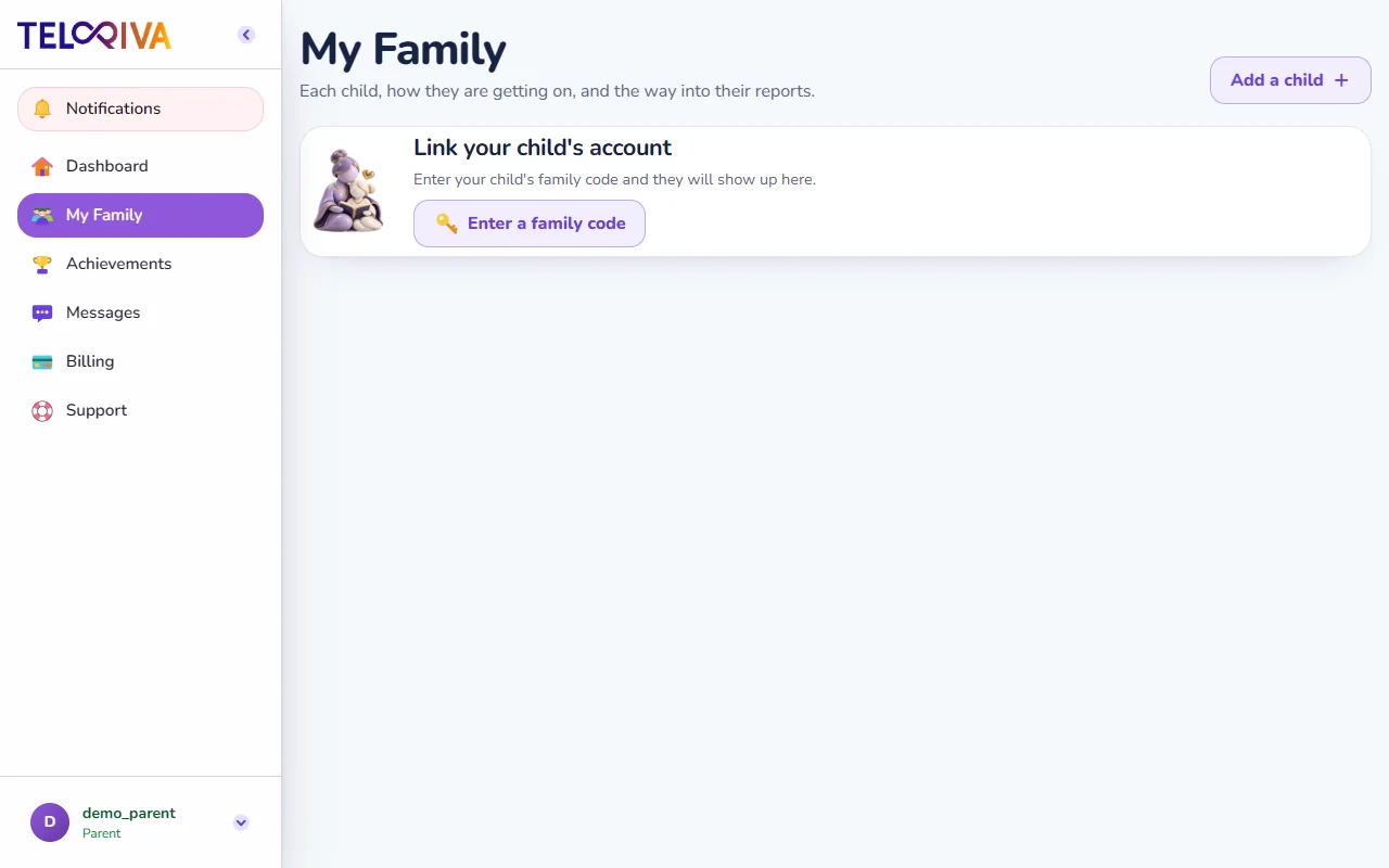 My Family parent management dashboard