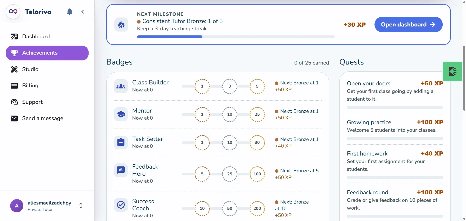 Parent progress analytics and weekly learning overview