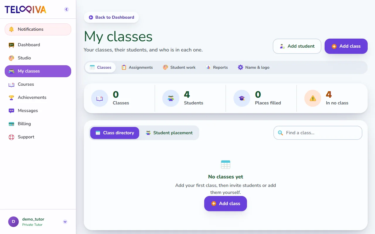 Tutor class management directory