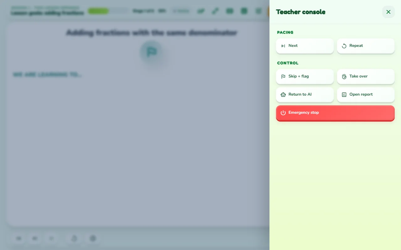 Live session presentation screen with Teacher Console open