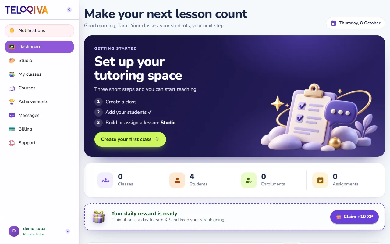 Tutor workspace dashboard